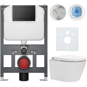 CERANO Závěsné WC s bidetem Basic/Cronus Standard bílá lesklá WC tlačítko Maxio/Černá závěsné nízký modul předstěnová instalace 59, 3x38, 4 CER-8050BD86444 obraz