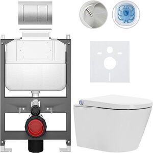 CERANO Závěsné WC s bidetem Basic/Cronus Standard bílá lesklá WC tlačítko Maxio/Stříbrná ovládání shora předstěnová instalace 59, 3x38, 4 CER-8050BD86445 obraz