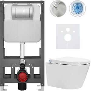 CERANO Závěsné WC s bidetem Basic/Cronus Standard bílá lesklá WC tlačítko Maxio/Stříbrná volně stojící předstěnová instalace 59, 3x38, 4 CER-8050BD86447 obraz