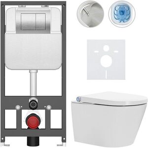 CERANO Závěsné WC s bidetem Basic/Cronus Standard bílá lesklá WC tlačítko Maxio/Stříbrná závěsné předstěnová instalace 59, 3x38, 4 CER-8050BD86448 obraz