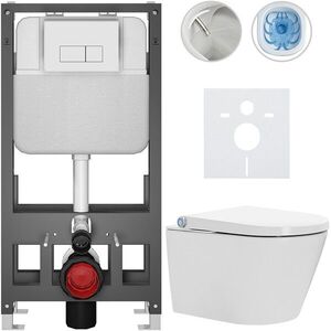 CERANO Závěsné WC s bidetem Basic/Cronus Standard bílá lesklá WC tlačítko Modulo/Bílá volně stojící předstěnová instalace 59, 3x38, 4 CER-8050BD86452 obraz