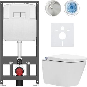 CERANO Závěsné WC s bidetem Basic/Cronus Standard bílá lesklá WC tlačítko Modulo/Bílá závěsné předstěnová instalace 59, 3x38, 4 CER-8050BD86453 obraz