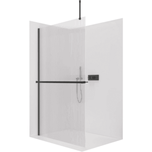 CERANO Sprchová zástěna Walk-in Onyx Top Round L/P 8 mm kulatá vzpěra + polička/držák na ručníky černá matná, rýhované sklo 160x200 CER-8050BD1623 obraz