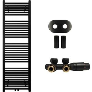 CERANO Koupelnový radiátorový set Lincoln ústřední vytápění středové připojení 50 mm 484W černá matná 1600x500 mm CER-663415 obraz