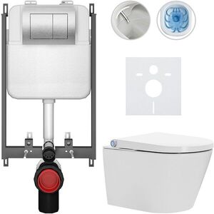 CERANO Závěsné WC s bidetem Basic/Cronus Standard bílá lesklá WC tlačítko Maxio/Stříbrná pro zazdění 59, 3x38, 4 CER-8050BD86446 obraz