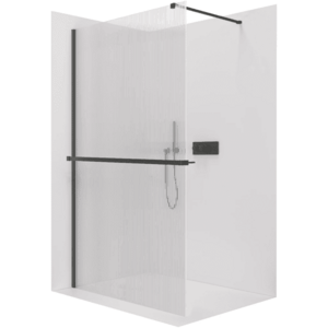 CERANO Sprchová zástěna Walk-in Onyx Cube L/P 8 mm + polička/držák na ručníky hranatá vzpěra černá matná, rýhované sklo 160x200 CER-8050BD622 obraz