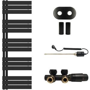 CERANO Koupelnový radiátorový set Theo kombinované vytápění, termo tyč asymetrické připojení 50 mm 600W černá matná 1600x500 mm CER-970864 obraz