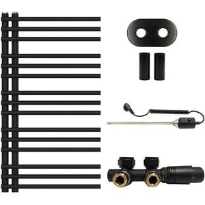 CERANO Koupelnový radiátorový set Burke kombinované vytápění, termo tyč asymetrické připojení 50 mm 300W černá matná 1000x500 mm CER-446446 obraz