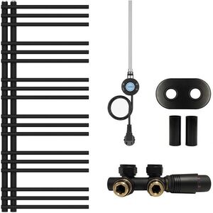 CERANO Koupelnový radiátorový set Burke kombinované vytápění, wifi tyč asymetrické připojení 50 mm 300W černá matná 1200x500 mm CER-463967 obraz