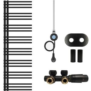CERANO Koupelnový radiátorový set Burke kombinované vytápění, wifi tyč asymetrické připojení 50 mm 600W černá matná 1600x500 mm CER-517041 obraz