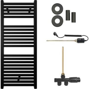 CERANO Koupelnový radiátorový set Donovan kombinované vytápění, termo tyč boční jednobodové připojení 300W černá matná 1200x500 mm CER-562825 obraz
