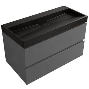 CERANO Koupelnová skříňka Carole antracitová + umyvadlo z lit. mramoru Vita černá matná 100x58x46 CER-566306 obraz