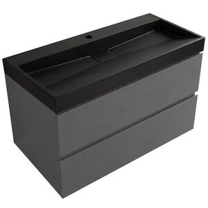 CERANO Koupelnová skříňka Carole antracitová + umyvadlo z lit. mramoru Vita černá matná s otvorem 100x58x46 CER-567763 obraz