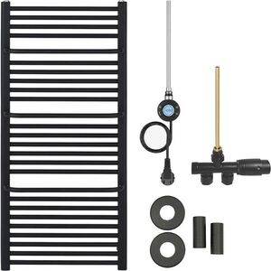 CERANO Koupelnový radiátorový set Antonio kombinované vytápění, wifi tyč boční jednobodové připojení 600W černá matná 1180x550 mm CER-085177 obraz