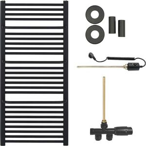 CERANO Koupelnový radiátorový set Antonio kombinované vytápění, termo tyč boční jednobodové připojení 600W černá matná 1180x550 mm CER-085297 obraz