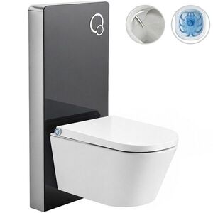CERANO Závěsné WC s bidetem Modul/Cronus Standard bílá lesklá / černá matná integrované WC tlačítko pneumatický modul 59, 3x38, 4 CER-102700 obraz