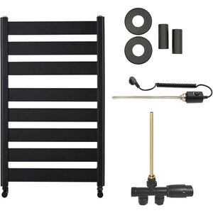 CERANO Koupelnový radiátorový set Marco kombinované vytápění, termo tyč boční jednobodové připojení 600W černá matná 920x550 mm CER-700126 obraz
