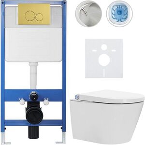 CERANO Kompletní WC set Profi/Cronus Standard bílá lesklá WC tlačítko Duo/Zlatá předstěnová instalace 59, 3x38, 4 CER-213039 obraz