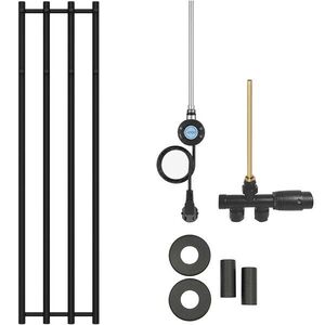CERANO Koupelnový radiátorový set Bertini kombinované vytápění, wifi tyč boční jednobodové připojení 300W černá matná 1400x351 mm CER-341554 obraz