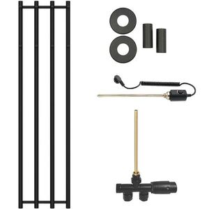 CERANO Koupelnový radiátorový set Bertini kombinované vytápění, termo tyč boční jednobodové připojení 300W černá matná 1400x351 mm CER-343722 obraz