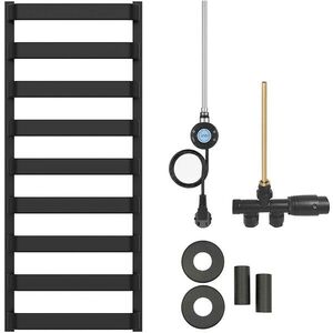 CERANO Koupelnový radiátorový set Adriano kombinované vytápění, wifi tyč boční jednobodové připojení 300W černá matná 1200x500 mm CER-025862 obraz
