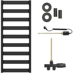 CERANO Koupelnový radiátorový set Adriano kombinované vytápění, termo tyč boční jednobodové připojení 300W černá matná 1200x500 mm CER-033268 obraz