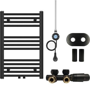 CERANO Koupelnový radiátorový set Benito kombinované vytápění, wifi tyč středové připojení 50 mm 300W černá matná 700x450 mm CER-152536 obraz