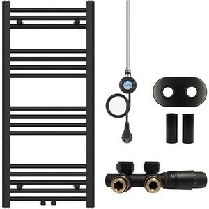 CERANO Koupelnový radiátorový set Benito kombinované vytápění, wifi tyč středové připojení 50 mm 300W černá matná 1000x450 mm CER-186193 obraz