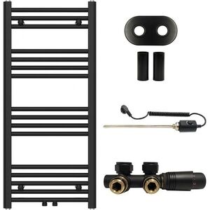 CERANO Koupelnový radiátorový set Benito kombinované vytápění, termo tyč středové připojení 50 mm 300W černá matná 1000x450 mm CER-190374 obraz