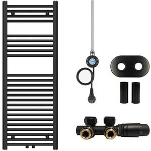 CERANO Koupelnový radiátorový set Benito kombinované vytápění, wifi tyč středové připojení 50 mm 300W černá matná 1200x450 mm CER-215425 obraz