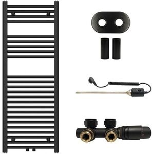 CERANO Koupelnový radiátorový set Benito kombinované vytápění, termo tyč středové připojení 50 mm 300W černá matná 1200x450 mm CER-232489 obraz