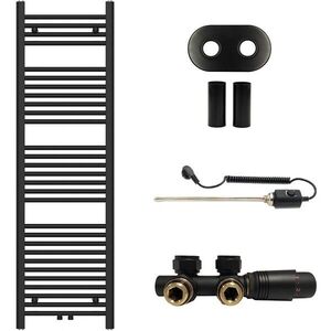 CERANO Koupelnový radiátorový set Benito kombinované vytápění, termo tyč středové připojení 50 mm 300W černá matná 1500x450 mm CER-287284 obraz