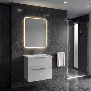 SAPHO SET koupelnová skříňka CIRASA 60cm s úzkým umyvadlem a LED zrcadlem, 2x zásuvka, bílá lesk KSET-112 obraz