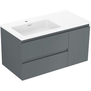 MEXEN/S Rivel koupelnová skříňka 90 cm s umyvadlem Otis levá, 2S, 1D, reliéf, grafit mat/bílá mat 91A23-09047-3-BBFFF66-W18L01 obraz