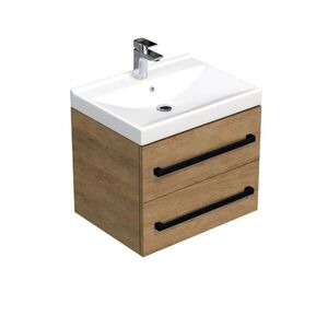 Koupelnová skříňka s černou úchytkou a umyvadlem SAT Cube Way 60x53x46 cm dub Hickory mat CUBE46C602DHVER CUBE46C602DHVER obraz