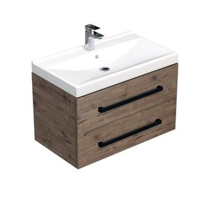 Koupelnová skříňka s černou úchytkou a umyvadlem SAT Cube Way 60x53x46 cm dub Wellington mat CUBE46C602DWVER CUBE46C602DWVER obraz