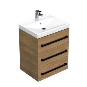 Koupelnová skříňka s černou úchytkou a umyvadlem SAT Cube Way 60x76, 5x46 cm dub Hickory mat CUBE46C603DHVER CUBE46C603DHVER obraz
