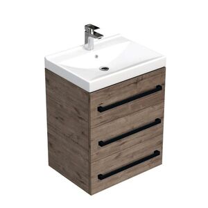 Koupelnová skříňka s černou úchytkou a umyvadlem SAT Cube Way 60x71x46 cm dub Wellington mat CUBE46C603DWVER CUBE46C603DWVER obraz