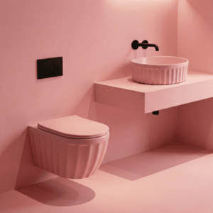 REA Sada: Závěsná WC mísa + Umyvadlo na desku Duo Sweet Pink Matt KPL-K3001 obraz