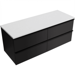 CERANO Koupelnová skříňka Velora černá matná, úchytka černá + deska z lit. mramoru Elanys 12 mm bílá matná 120x54, 2x46, 5 CER-679425 obraz