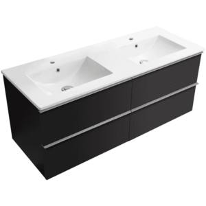 CERANO Koupelnová skříňka Velora černá matná, úchytka chrom + keramické umyvadlo Todo bílá lesklá 121x55x46, 5 CER-664909 obraz
