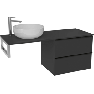 CERANO Koupelnová skříňka Velora černá matná, úchytka černá + deska pod umyvadlo Navira Slim 18 mm + konzole chrom 120x54, 8x46, 5 CER-668015 obraz
