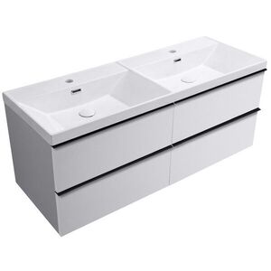 CERANO Koupelnová skříňka Velora bílá matná, úchytka černá + keramické dvojumyvadlo Viano bílá lesklá 121, 5x58x46, 5 CER-305728 obraz