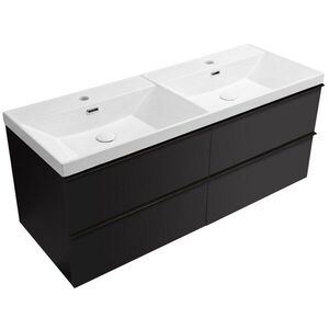 CERANO Koupelnová skříňka Velora černá matná, úchytka černá + keramické dvojumyvadlo Viano bílá lesklá 121, 5x58x46, 5 CER-495854 obraz