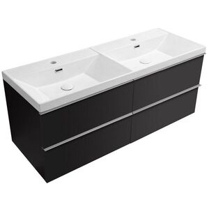 CERANO Koupelnová skříňka Velora černá matná, úchytka chrom + keramické dvojumyvadlo Viano bílá lesklá 121, 5x58x46, 5 CER-541557 obraz