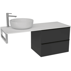 CERANO Koupelnová skříňka Velora černá matná, úchytka černá + deska z lit. mramoru Elanys 12 mm + konzole chrom 120x54, 2x46, 5 CER-679357 obraz