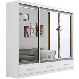 Šatní skříň Se Zrcadlem Margo 250cm Dub Bílý Mat/Šedá obraz