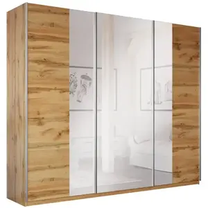 Šatní skříň Praga 250cm Dub Wotan/Zrcadlo obraz