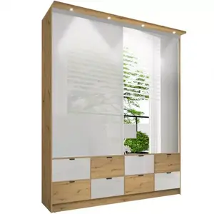 Šatní skříň Malaga 200cm Bílý Lesk/Dub Artisan obraz