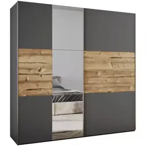 Šatní skříň Bastia 200cm Grafit/Alpský Smrk/Zrcadlo obraz